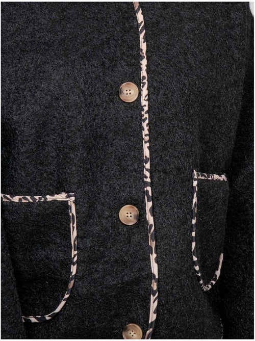 Veste courte en lainage bouclé biais léopard ubila - Kiabi
