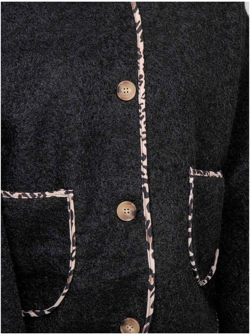 Veste courte en lainage bouclé biais léopard ubila Noir - Kiabi