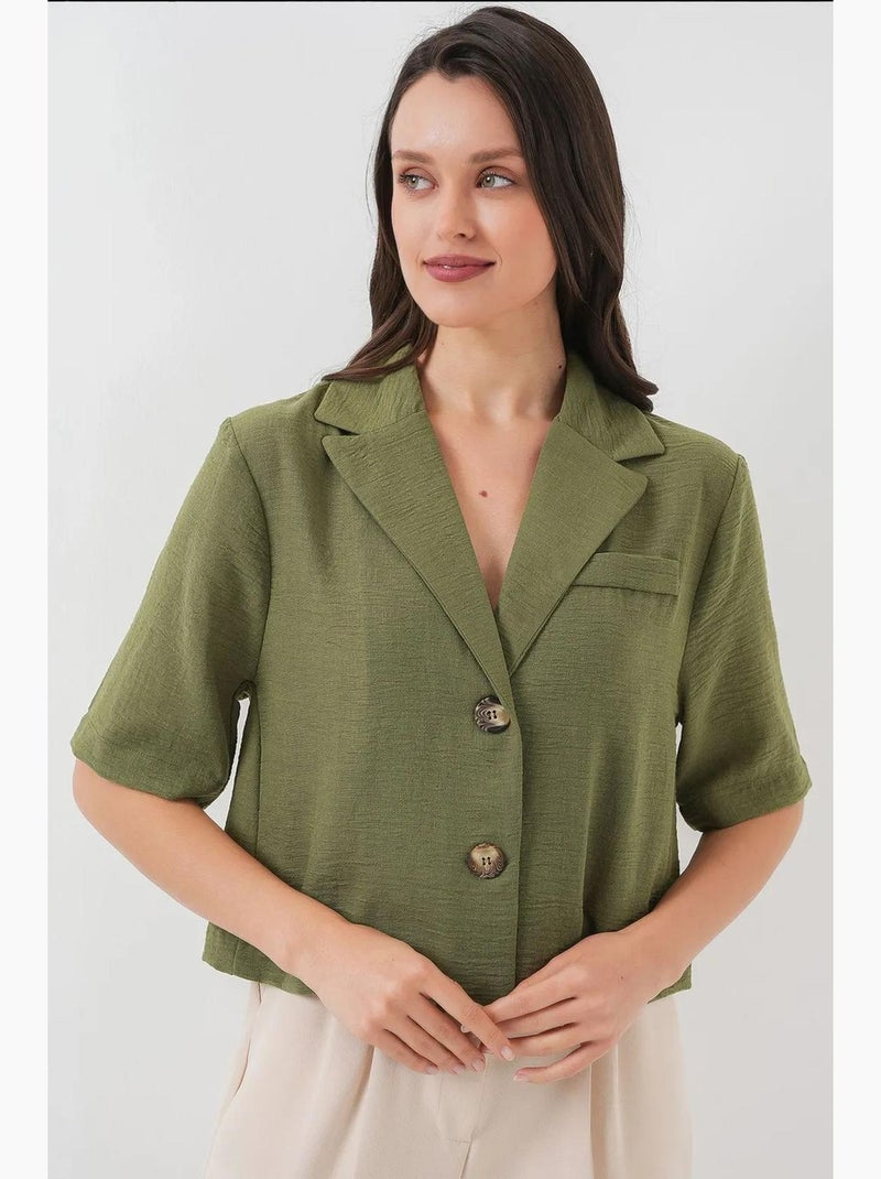 Veste courte en lin bdart Kaki - Kiabi