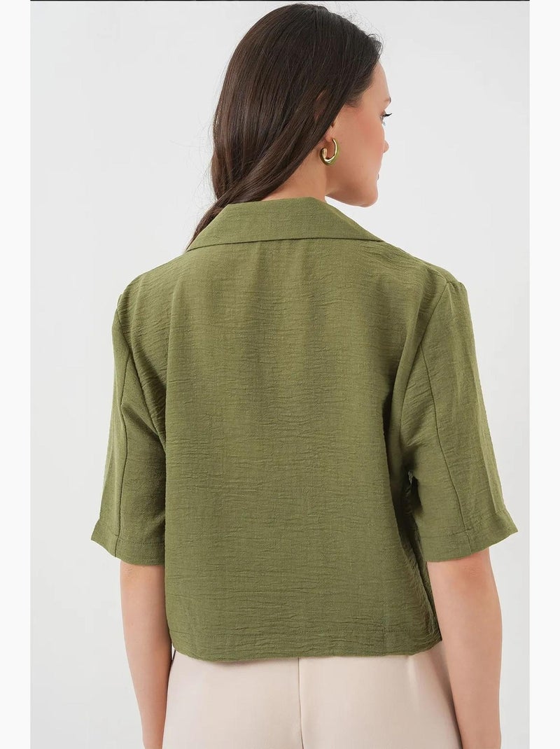 Veste courte en lin bdart Kaki - Kiabi