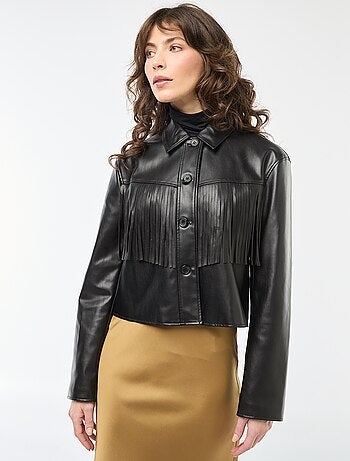 Veste courte en simili à franges