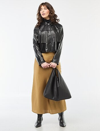 Veste courte en simili à franges