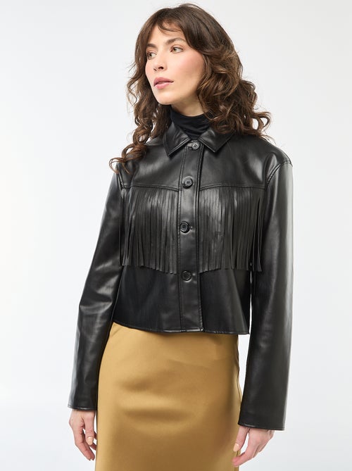 Veste courte en simili à franges - Kiabi