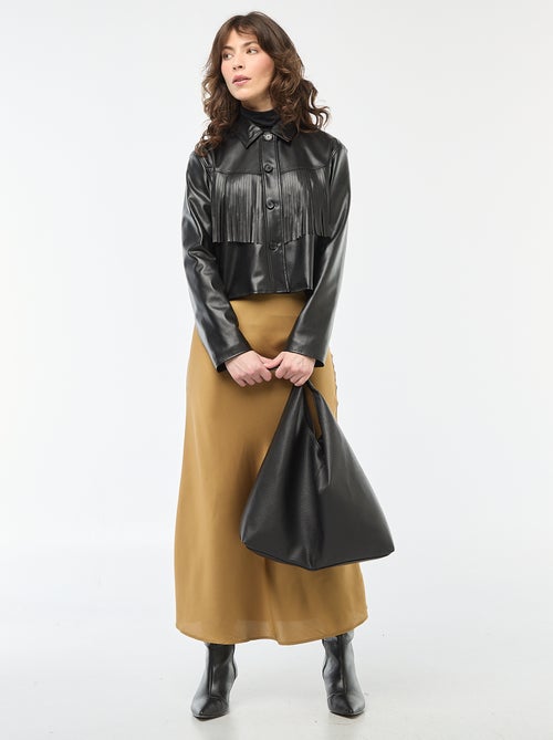 Veste courte en simili à franges - Kiabi