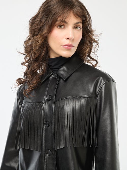 Veste courte en simili à franges - Kiabi