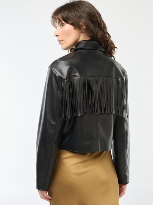 Veste courte en simili à franges - Kiabi