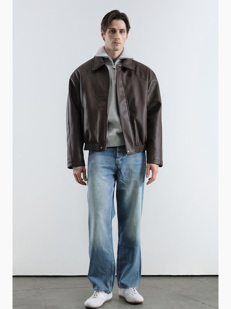 Veste courte en simili cuir à fermeture éclair giesto Marron - Kiabi
