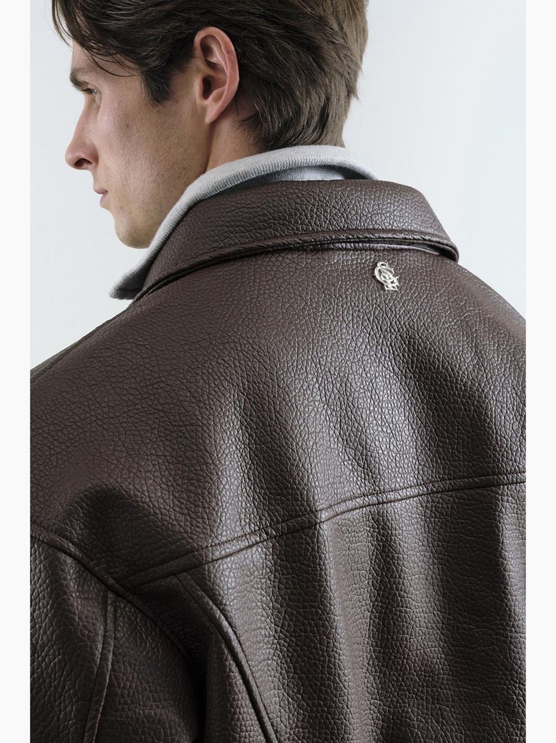 Veste courte en simili cuir à fermeture éclair giesto Marron - Kiabi