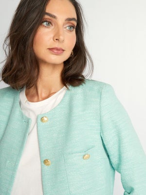Veste Courte En Tweed Pour Femme - Col Rond - Style Vintage - Pour Bureau Et Sortie - Taille XL