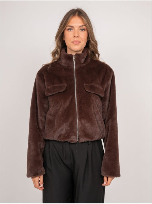 Veste courte fausse fourrure zippée ulola - Kiabi