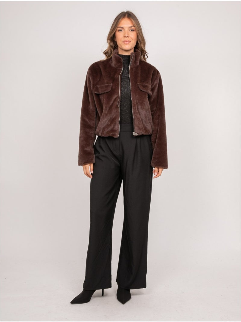 Veste courte fausse fourrure zippée ulola Marron - Kiabi