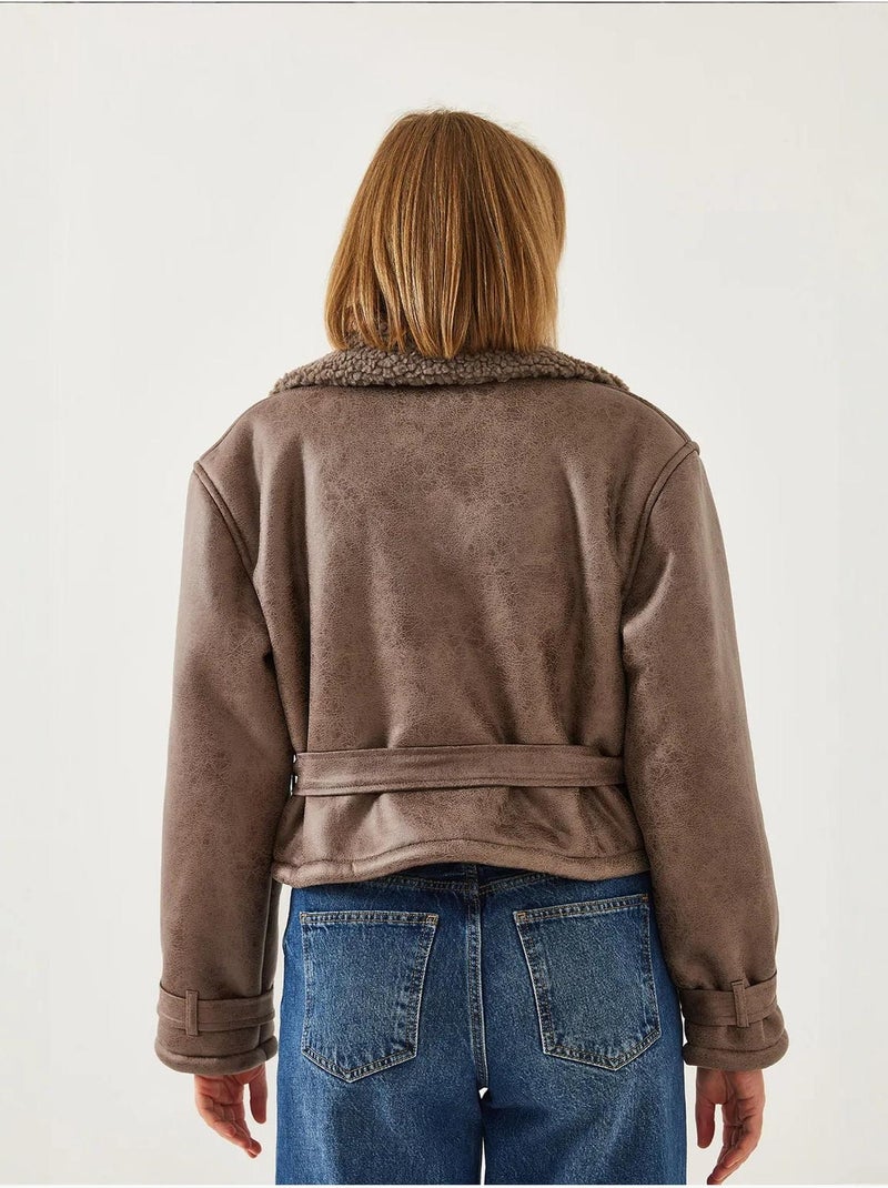 Veste courte laminée aller detail lucci Marron clair - Kiabi
