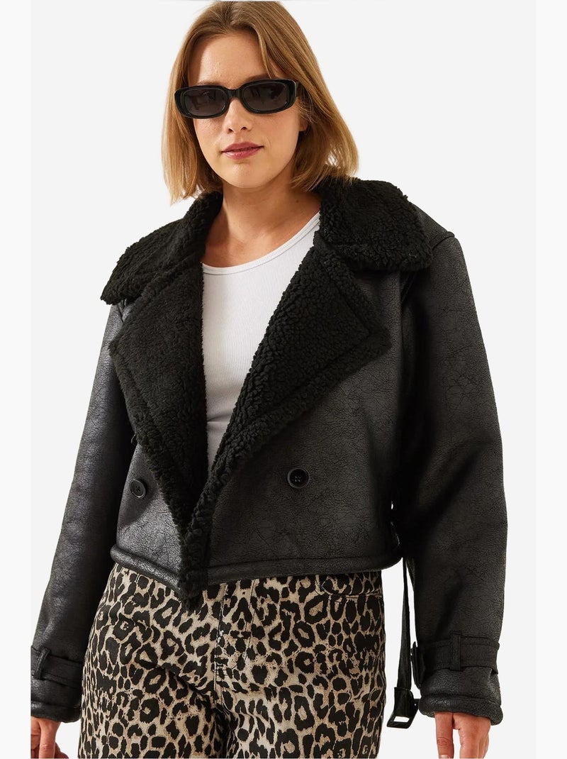Veste courte laminée aller detail lucci Noir - Kiabi