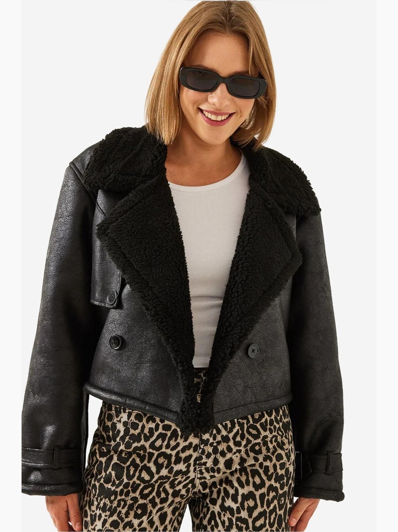 Veste courte laminée aller detail lucci Noir - Kiabi