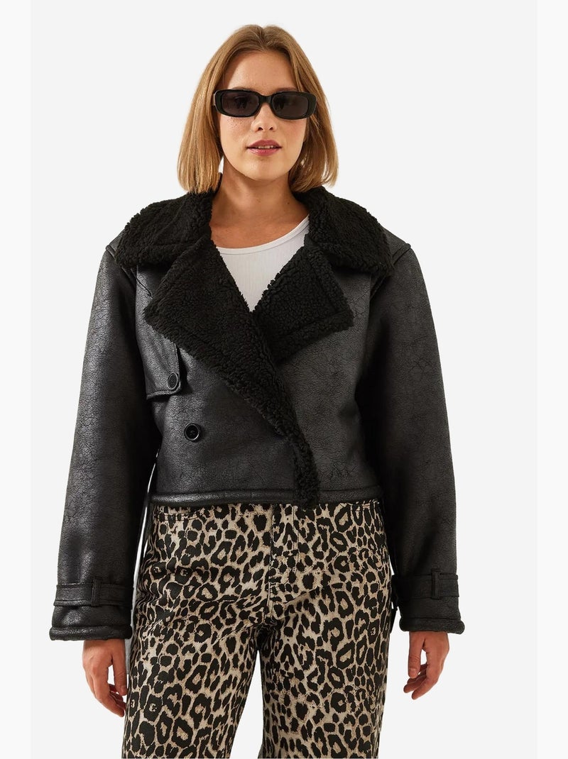 Veste courte laminée aller detail lucci Noir - Kiabi
