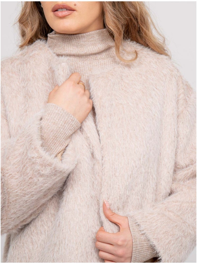Veste courte maille poil long usonia Beige - Kiabi