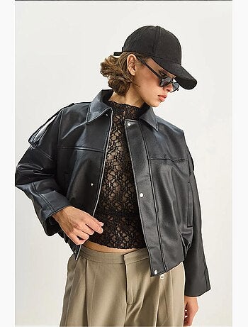 Veste courte oversize en similicuir avec fermeture éclair lucci