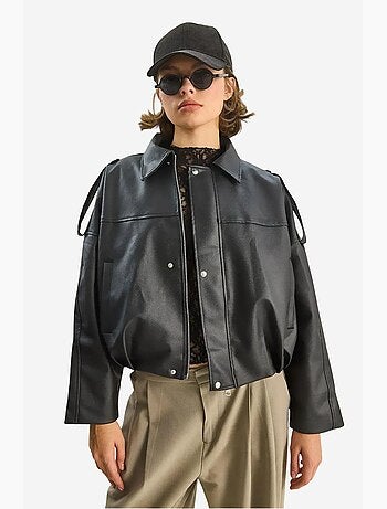 Veste courte oversize en similicuir avec fermeture éclair lucci