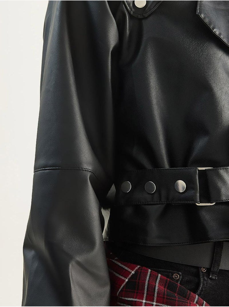 Veste courte oversize en similicuir lucci Noir - Kiabi