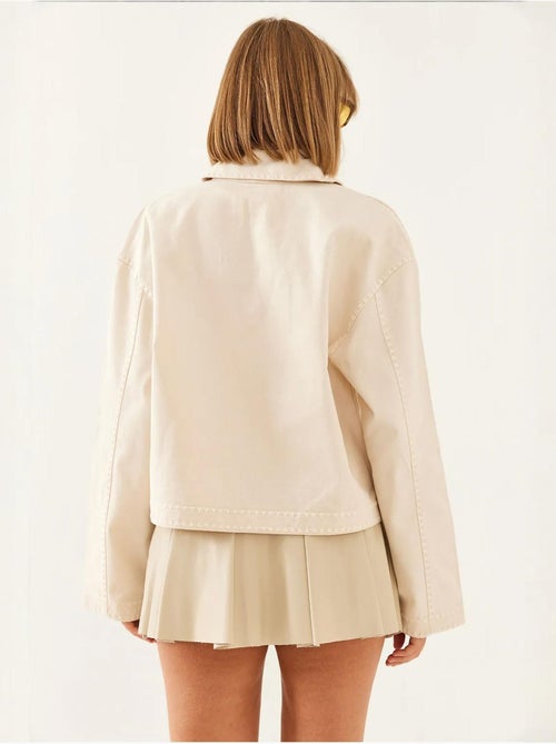 Veste courte tissée brodée à col chemise lucci - Kiabi