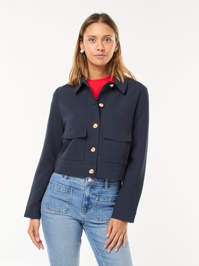 Veste de costume avec boutons dorés coupe courte Bleu - Kiabi