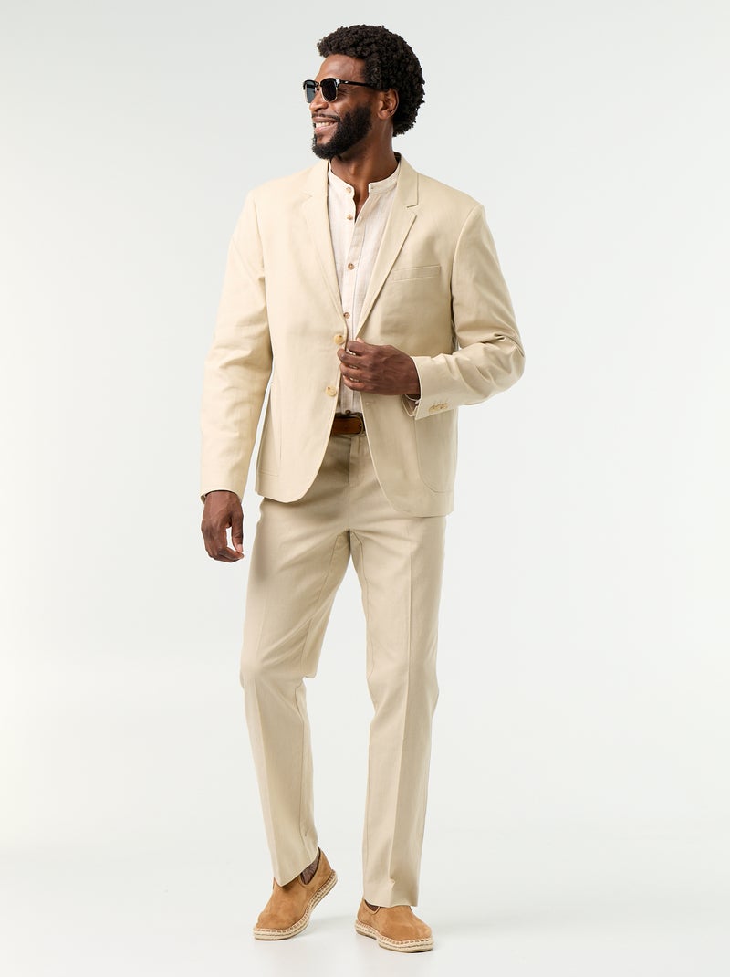 Veste de costume en coton et lin Beige - Kiabi