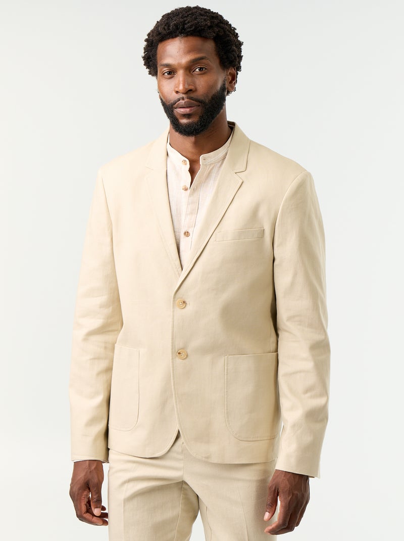 Veste de costume en coton et lin Beige - Kiabi