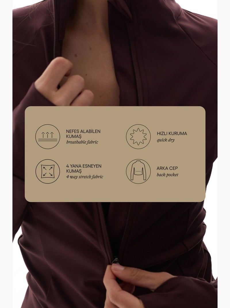 Veste de sport zippée à manches longues avec détail de poche penti Rouge bordeaux - Kiabi