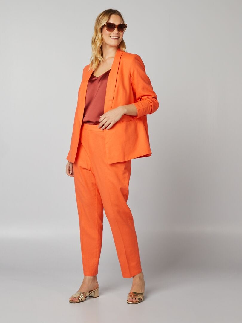 Veste de tailleur à col droit avec lin Orange - Kiabi