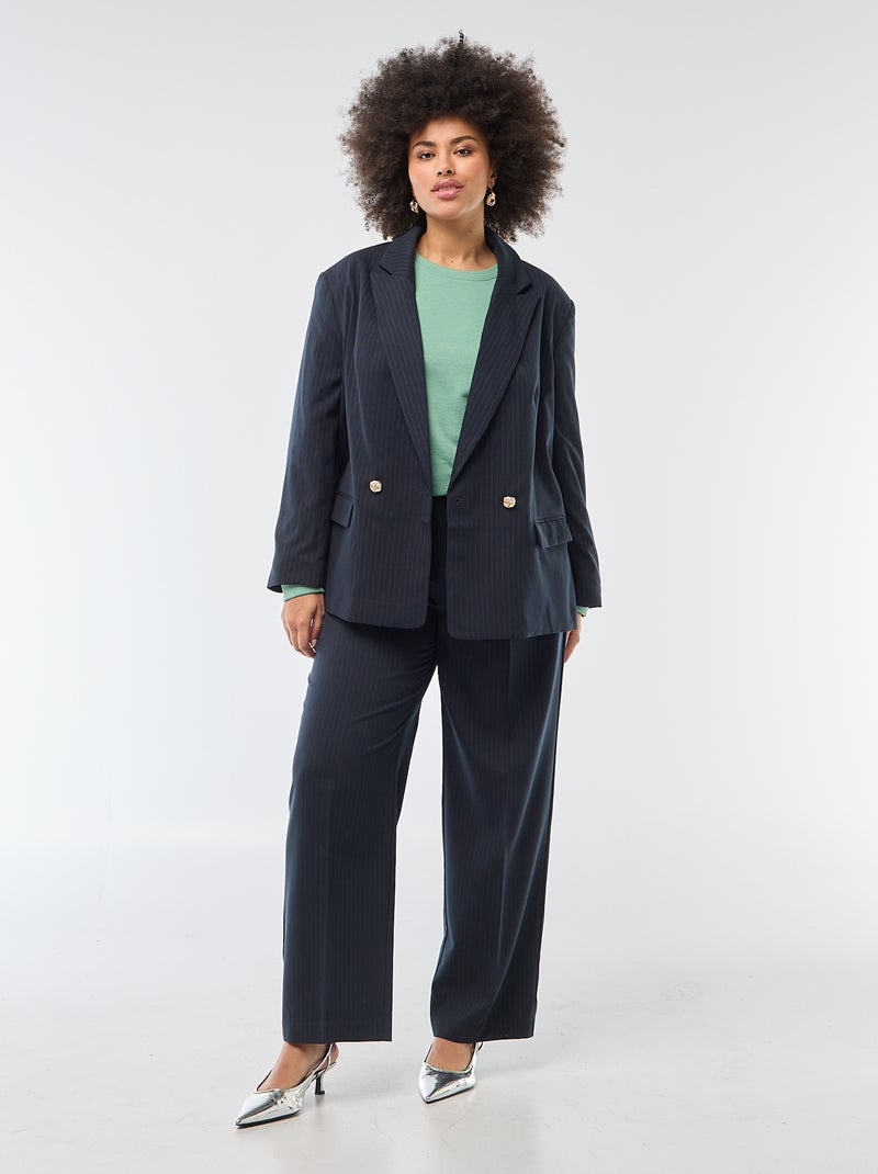 Veste de tailleur longue double boutonnage Bleu - Kiabi