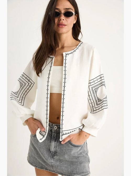 Veste décontractée à col rond brodée lucci - Kiabi