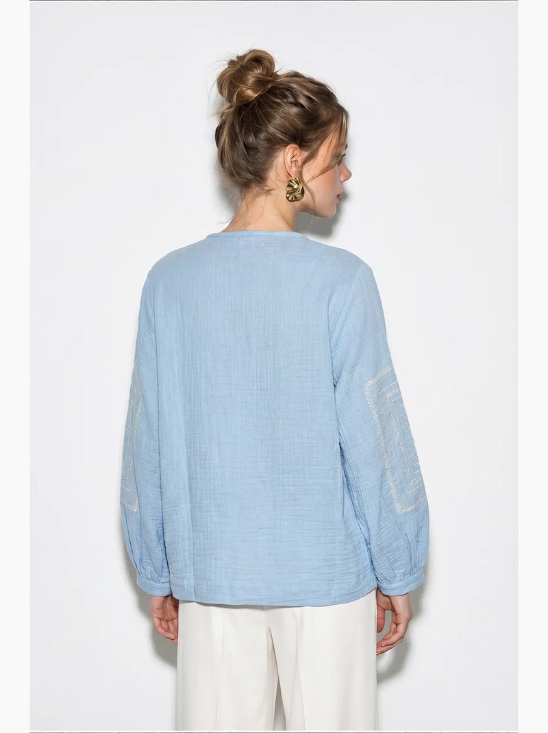Veste décontractée à col rond brodée lucci Bleu ciel - Kiabi