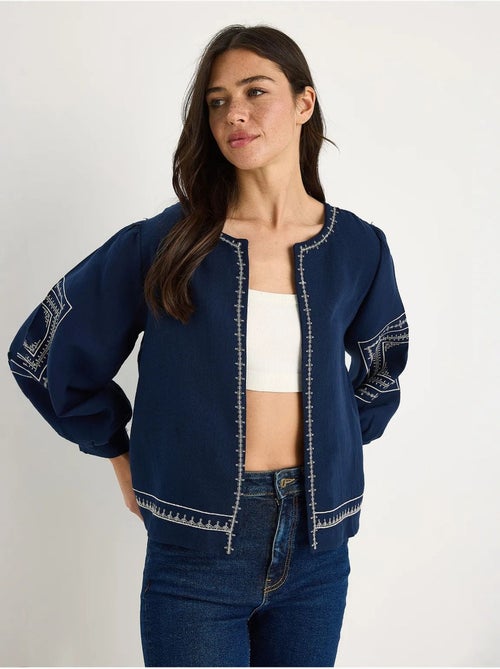Veste décontractée à col rond brodée lucci - Kiabi Veste décontractée à col rond brodée lucci - Kiabi