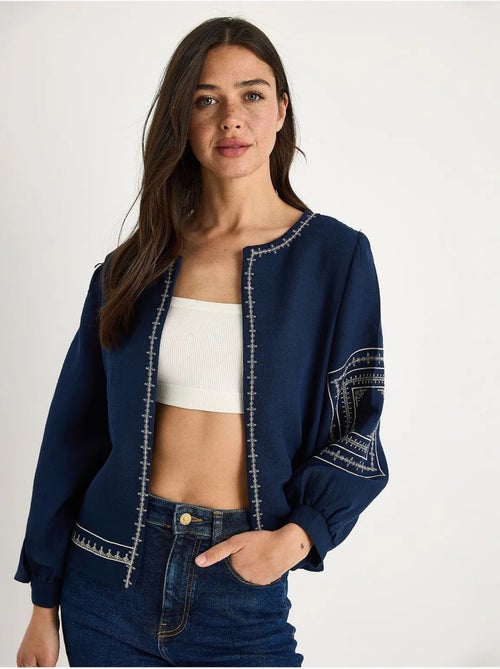 Veste décontractée à col rond brodée lucci - Kiabi Veste décontractée à col rond brodée lucci - Kiabi