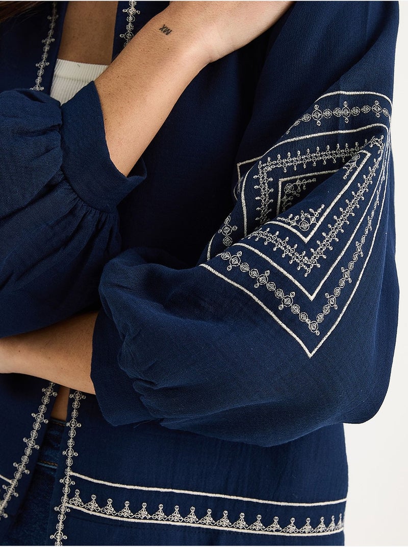 Veste décontractée à col rond brodée lucci Bleu marine - Kiabi