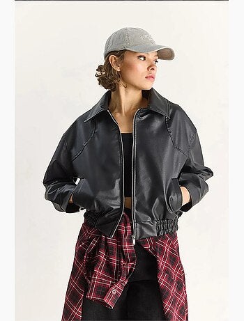 Veste décontractée en similicuir avec fermeture éclair et poches lucci