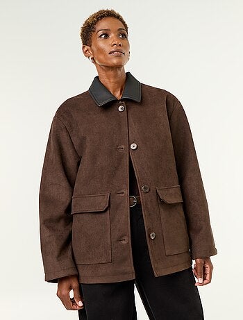 Veste droite en suédine avec col en simili