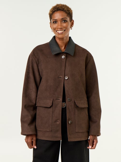 Veste droite en suédine avec col en simili - Kiabi