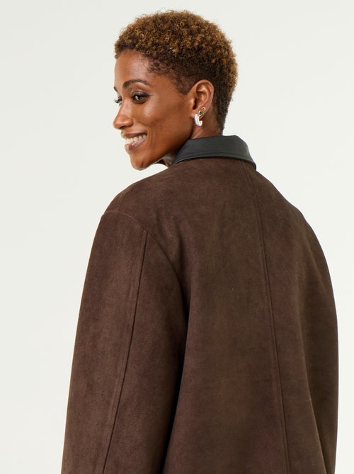 Veste droite en suédine avec col en simili - Kiabi
