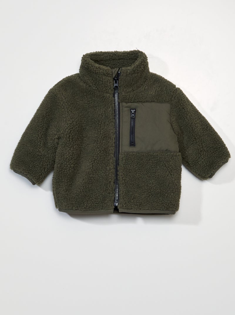 Veste effet moutonné Kaki - Kiabi