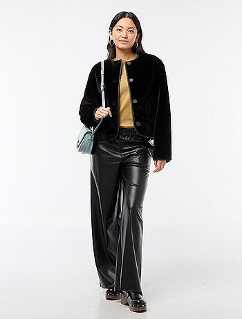 Veste effet pelucheux col rond