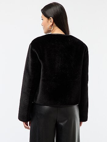 Veste effet pelucheux col rond