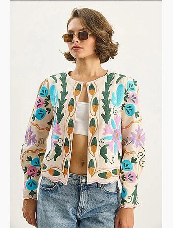Veste en coton à imprimé floral jacquard lucci