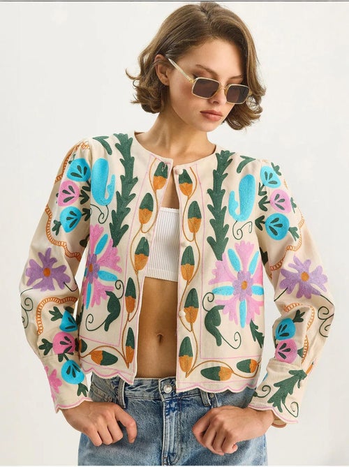 Veste en coton à imprimé floral jacquard lucci - Kiabi Veste en coton à imprimé floral jacquard lucci - Kiabi