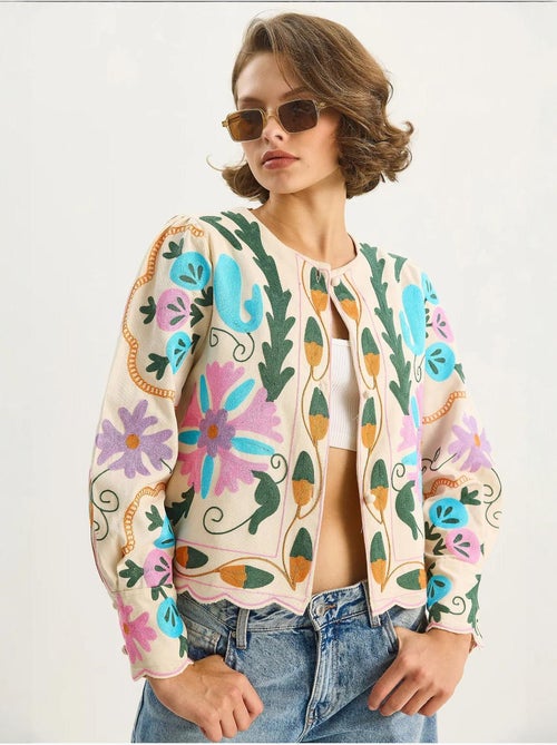 Veste en coton à imprimé floral jacquard lucci - Kiabi Veste en coton à imprimé floral jacquard lucci - Kiabi