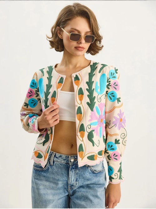 Veste en coton à imprimé floral jacquard lucci - Kiabi Veste en coton à imprimé floral jacquard lucci - Kiabi