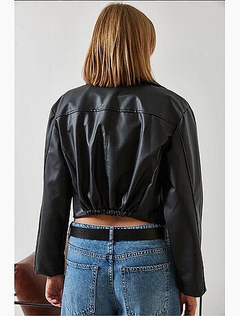 Veste en cuir à fermeture éclair asymétrique lucci