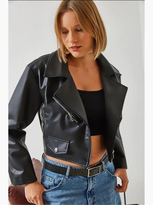Veste en cuir à fermeture éclair asymétrique lucci - Kiabi