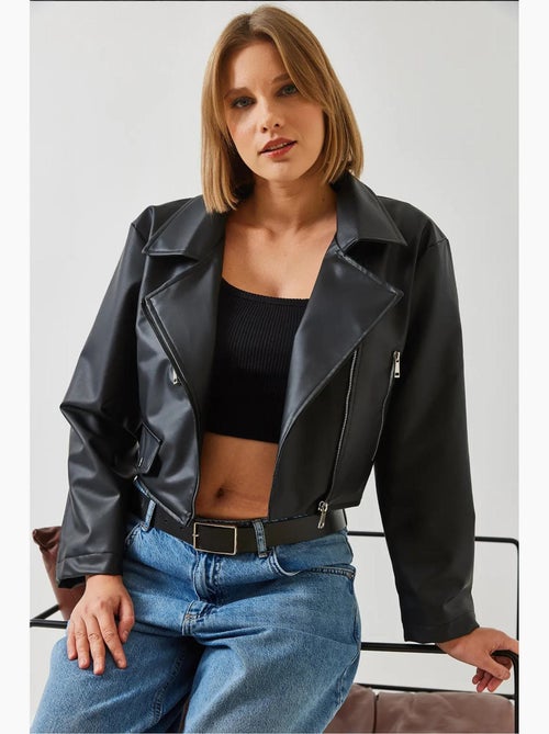 Veste en cuir à fermeture éclair asymétrique lucci - Kiabi