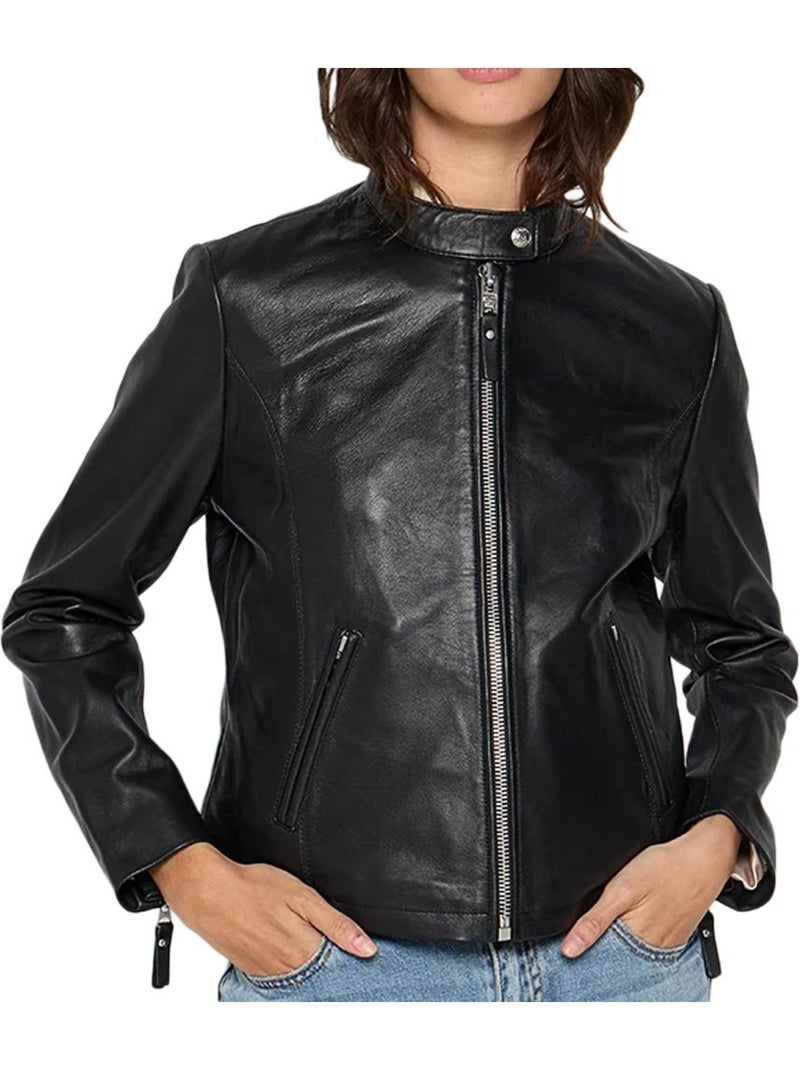 Veste en Cuir Femme Schott Noir - Kiabi